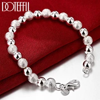 doteffil 925 sterling silver smooth matte 8mm bead chain bracelet for woman charm wedding engagement fashion party jewelry