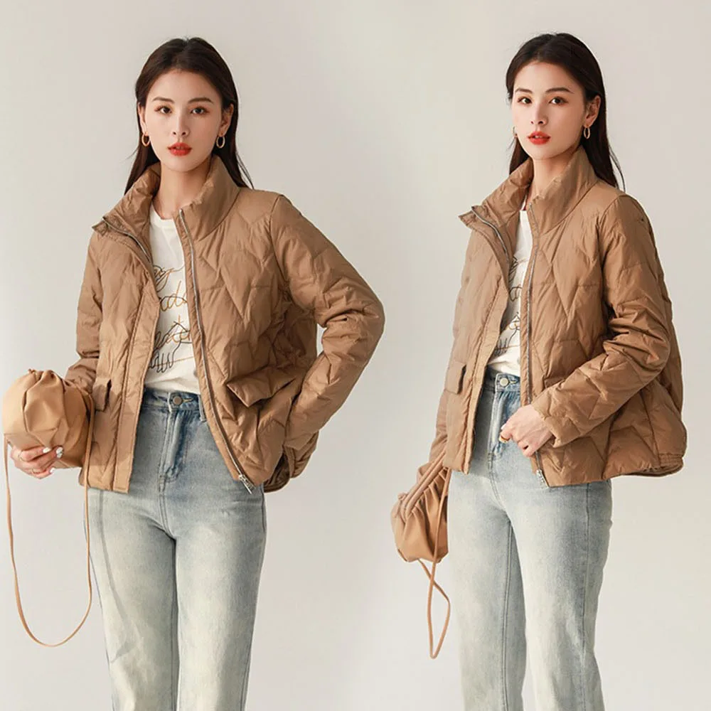 Winter Ultra Light Down Jacket Women Warm Stand Collar Feather Puffer Coat 90% White Duck Down Parkas Solid Color Outerwear 2021