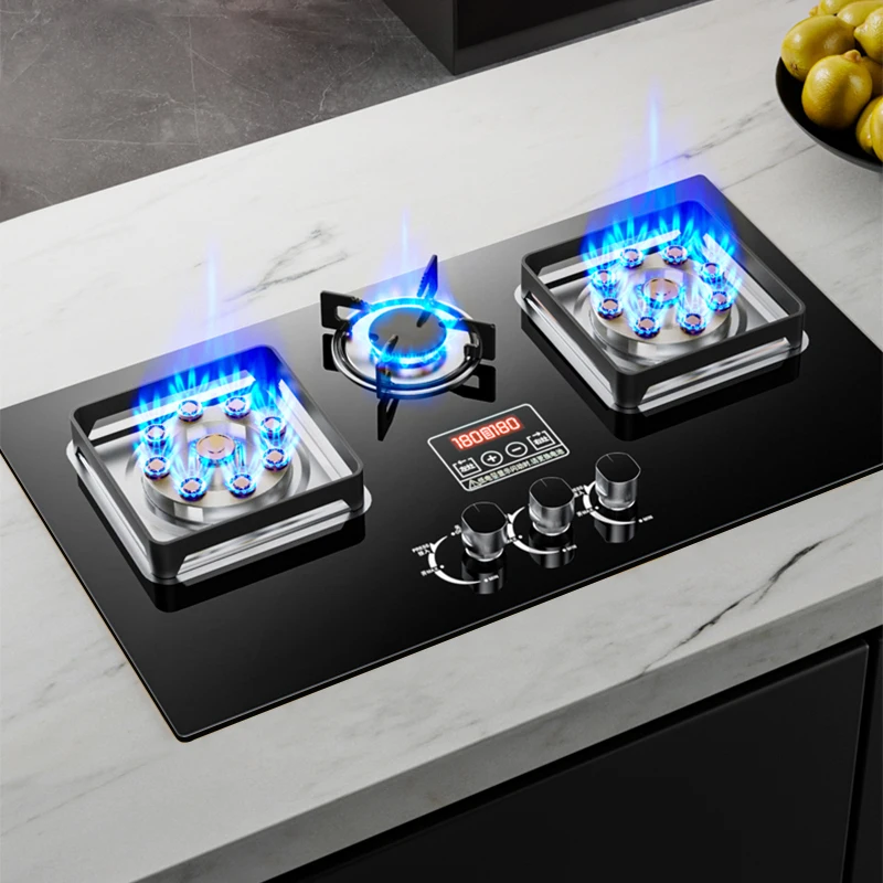 

Gas Stove 3 Stoves Household Liquefied Gas Embedded Gas Stove Natural Gas Fierce Fire 3 Dual-Use Stoves Table Kitchen Gas Hob