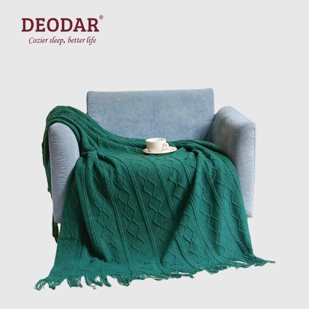 

Осенне-зимнее теплое переносное однотонное трикотажное одеяло Deodar с кисточками и вафельным тиснением, домашний текстиль 150x200 см