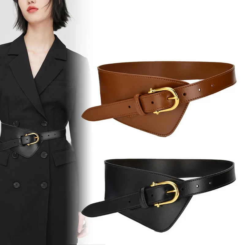 Retro Brown Leather Girdle Women Casual Luxury Design Sweater Coat Decorative Waistband Gothic Retro Korean Fashion Wide Belt