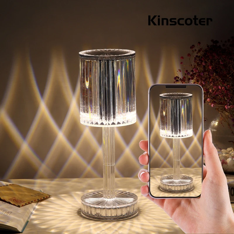 

LED Diamond Crystal Projection Night Light USB Rechargeable Touch Control Change Color Decoration Table Lamp Bedside Night Light
