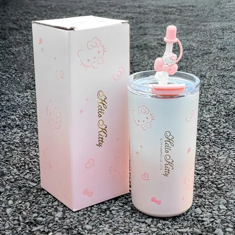 

Sanrio Hello Kitty Anime Sippy Water Cup Pink Girl 480Ml Portable Thermos Mugs Kawaii High-Capacity Stainless Steel Coffee Cup