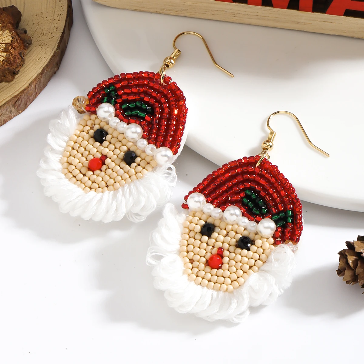 Vedawas Богемная Кепка Санта-Клауса Ручной Работы Висячие Серьги С Бусинами