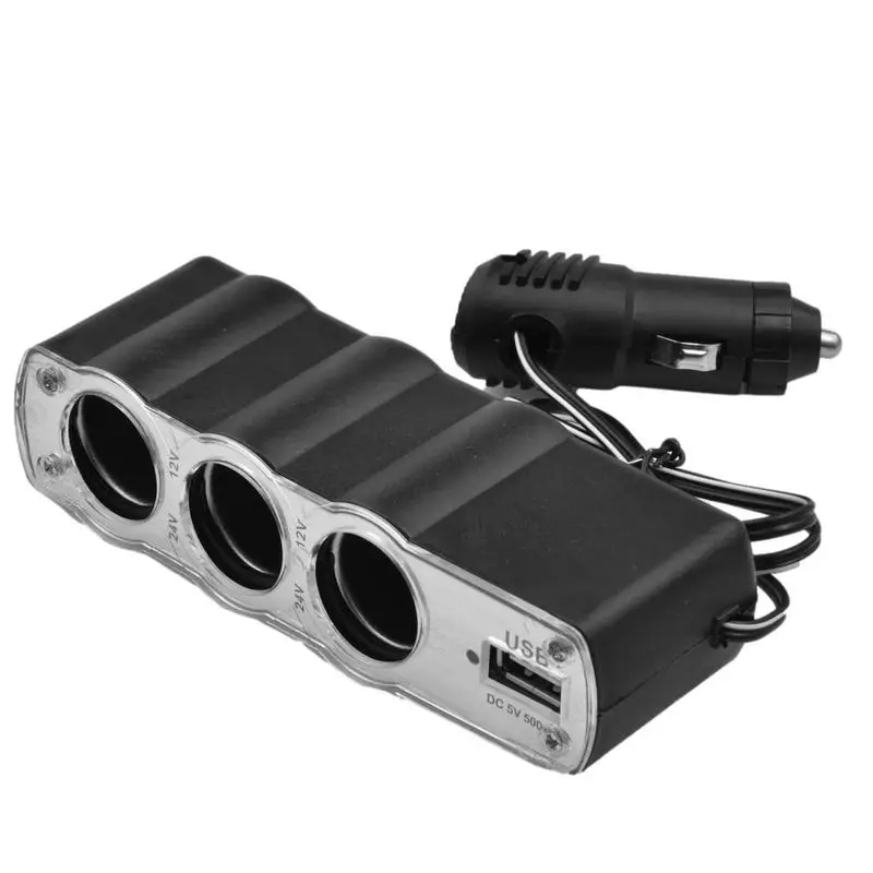 

Разветвитель Прикуривателя с 3 розетками, 12 В, адаптер для автомобильной розетки с USB-портами для зарядки, автомобильное зарядное устройство для большинства автомобилей или мотоциклов