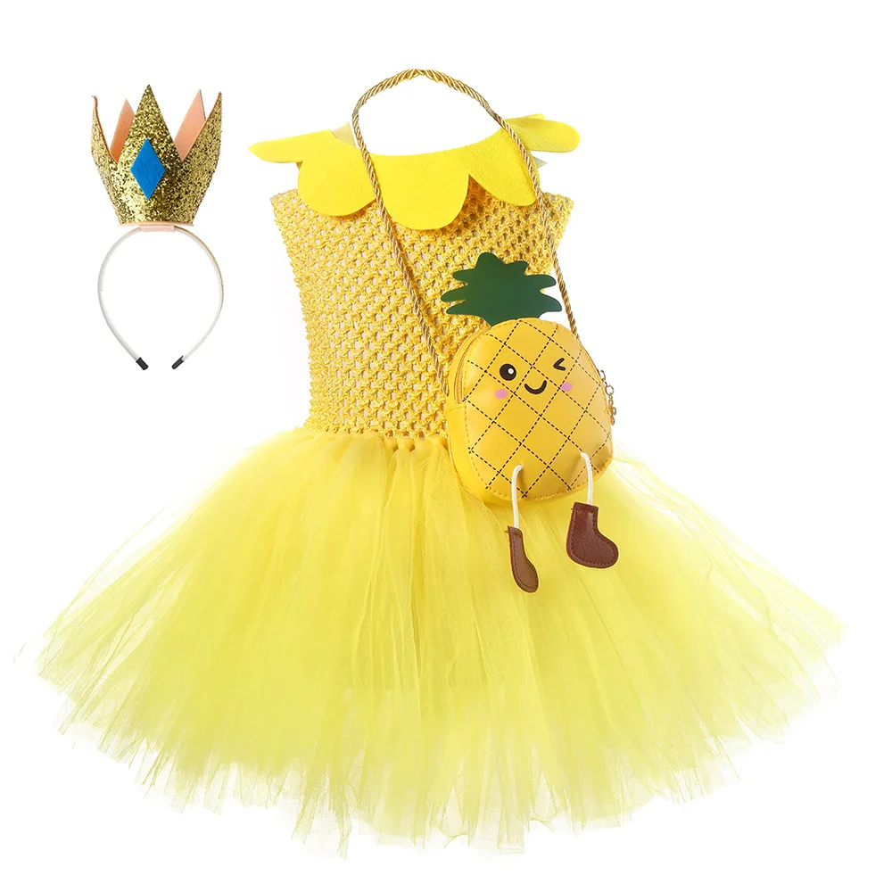 

Girls Pineapple Tutu Dress Party Children Clothing Princess Girl Yellow Birthday Clothes Dress For Girl Festive Performance