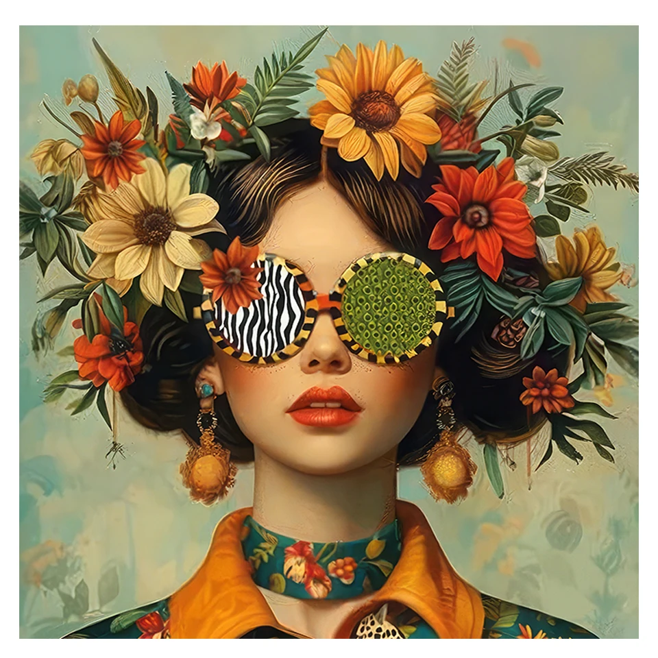 

Картина на холсте "Красивая женщина в очках, цветок"