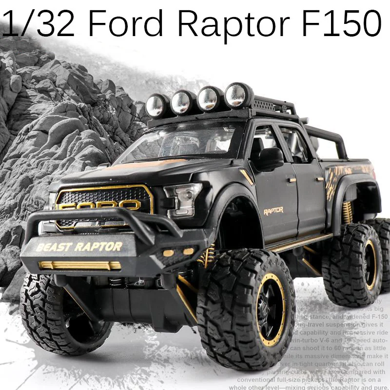 

1/28 Ford Raptor F150 Diecast Alloy Car Model Off-Road Vehicle 6 Wheels Modified Pickup Truck Vehicle Toy Models For Kids Gifts