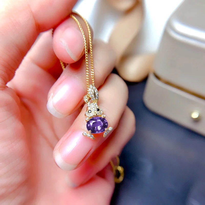 

Exquisite Cute Rabbit Pendant Necklace Inlay Purple AAA Zircon Hot Sale Fashion Animal Jewelry For Women Wedding Engagement Gift