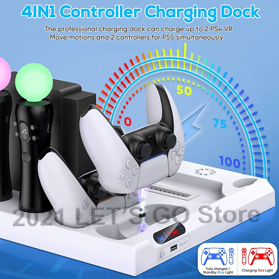 Обновленная вертикальная подставка PS5 4 контроллера зарядная станция 2