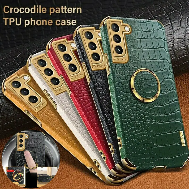 

Fashion Ring For Samsung S22 S21 Ultra Crocodile Pattern Mobile Phone Case Plating Magnetic All-inclusive Protective Cover