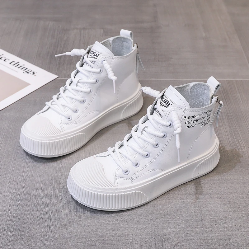 

Leather Platform Sneakers Spring Casual Small White Shoes Women High Band Flats Vulcanized Shoes Women's Tennis Female Traf