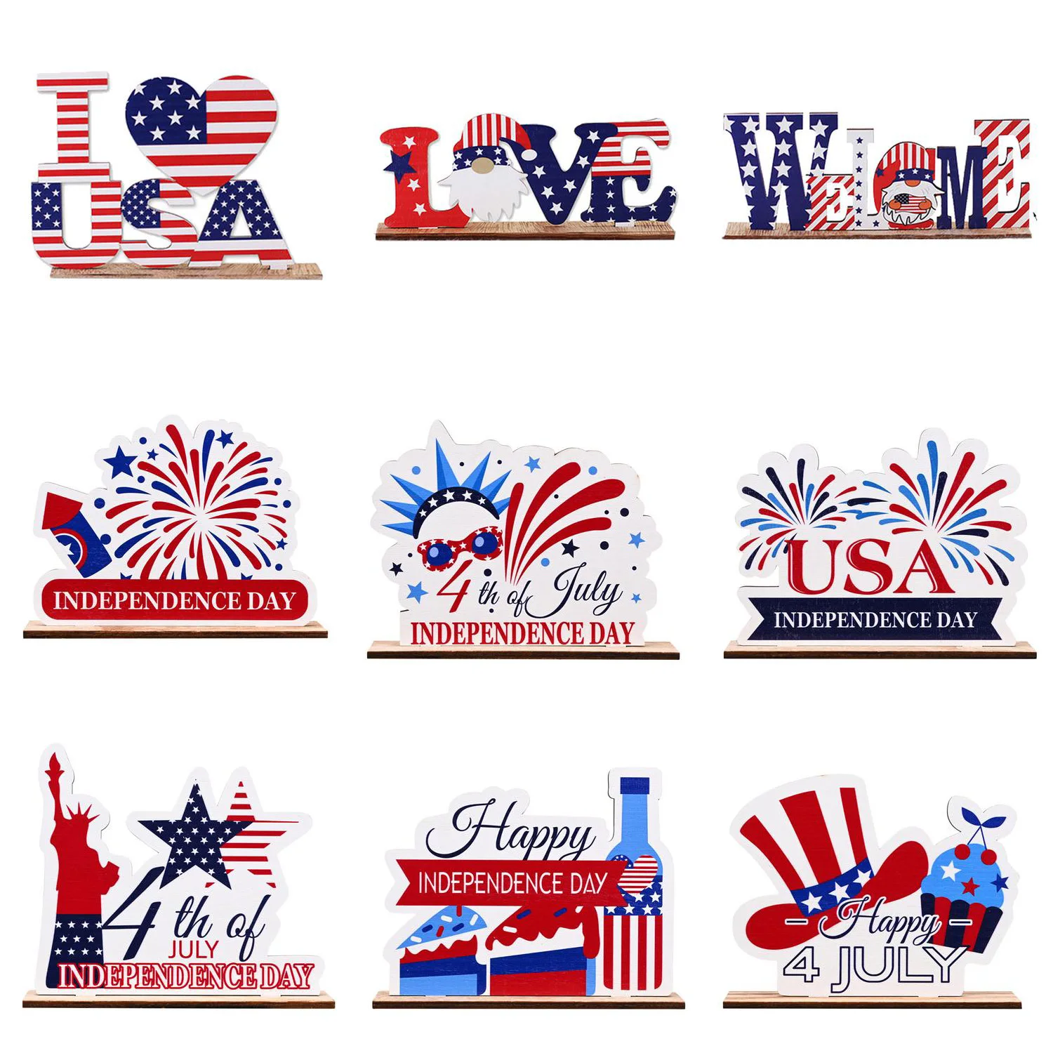 

Wooden Desktop Ornaments 4th Of July USA Independence Day Decorations American National Day Wood Standing Plate Home Decor