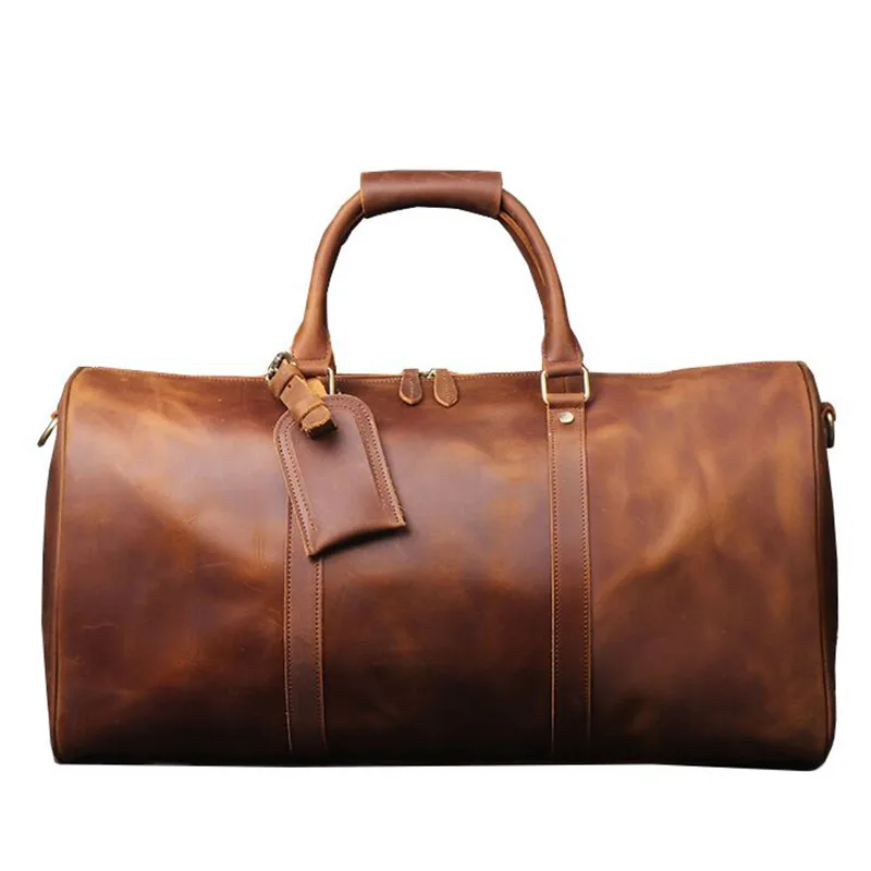 Vintage Crazy Horse leather Travel Bag For Men Real Genuine Leather Weekend Luggage Bag Male Large Handbag Sports Messenger Bag