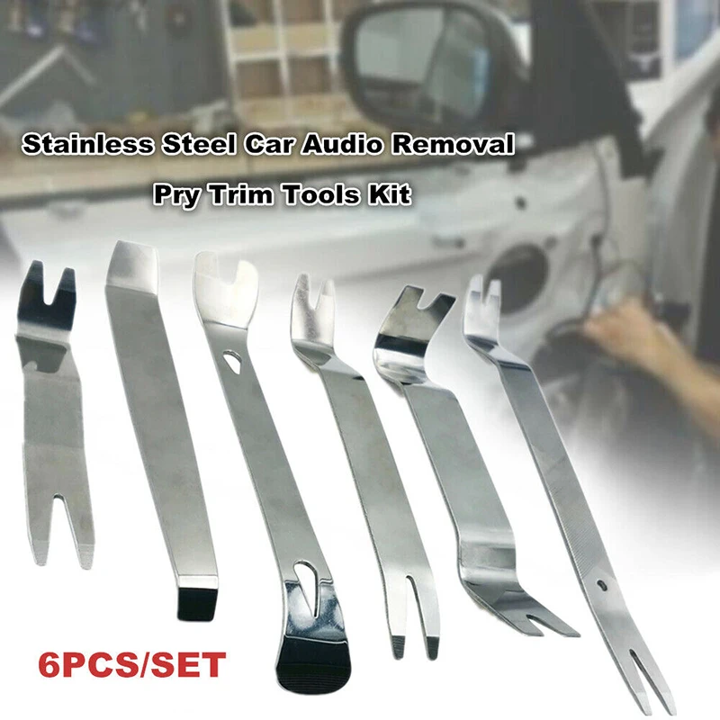 

6PCS Electroplated Iron Car Audio Removal Pry Tool Door Clip Panel Dash Radio Layering Nail Buckle Installer Tool