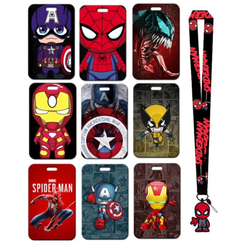 

New Disney Credential Holder The Avengers Spiderman Hanging Neck Long Rope Card Holders Keychain Captain America Badge Holder