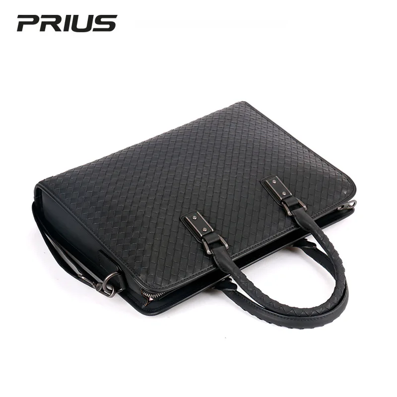 Business Briefcase Top Layer Cowhide Large Capacity Woven Handbag Fashion Men's Shoulder Messenger Bag Brand Design 2022 New