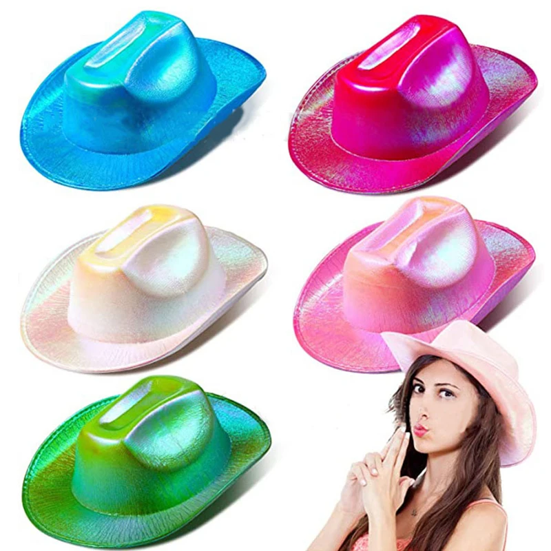 

Western Style Costume Party Large Brim Hat Multi-color Bachelorette Carnival Pink Laser Fluorescent Colorful Cowboy Hat Stage