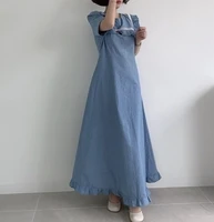slim a swing denim dress small fresh lace patchwork and agaric edge embellishment long dress spring autumn 2022