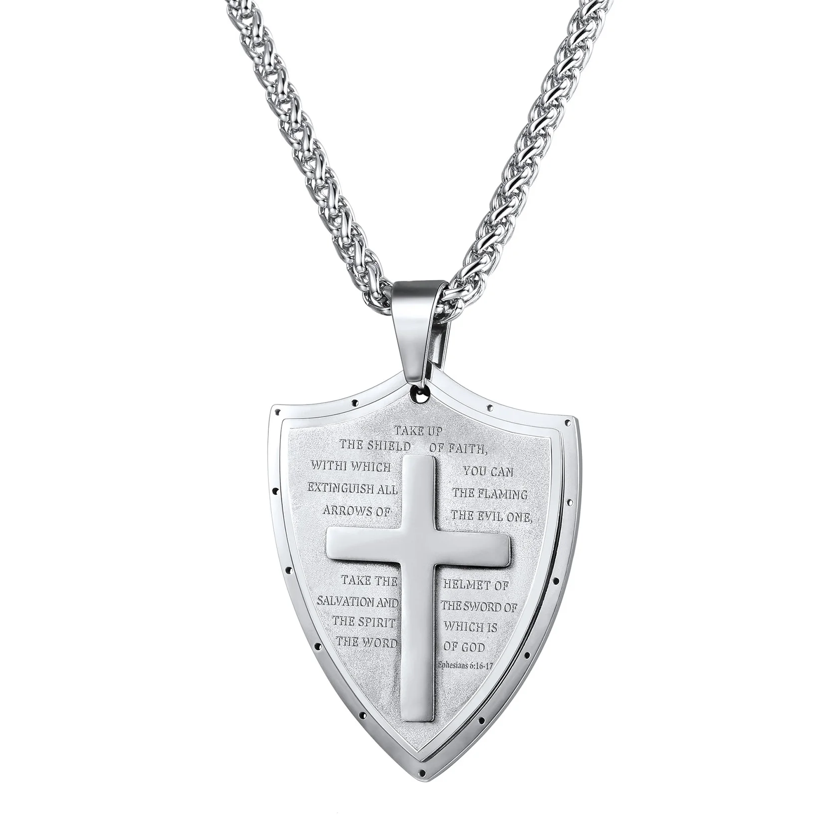 

ChainsPro Men's Armor of God Necklace, Stainless Bible Verse Jewelry Cool Protection Shield Pendant Faith Cross Necklaces CP964