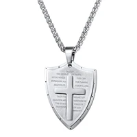chainspro mens armor of god necklace stainless bible verse jewelry cool protection shield pendant faith cross necklaces cp964
