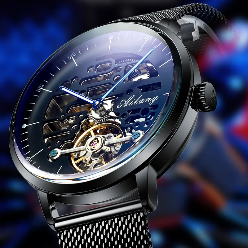 

AILANG Fashion Luxury Men's Mesh Belt Luminous Automatic Mechanical Watches Tourbillon Waterproof Watch Relogio Masculino 8633