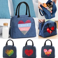 portable lunch bag for women insulated canvas cooler bag thermal kids food tote for work picnic lunch bags girl love pattern