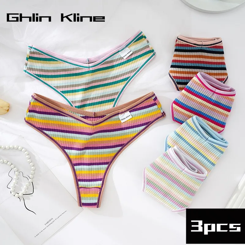 Купи 3PCS/Set Cotton Panties for Women Sexy Underwear Rainbow Color Intimates Lingerie Briefs Comfortable Ghlin Kline Design Panties за 256 рублей в магазине AliExpress