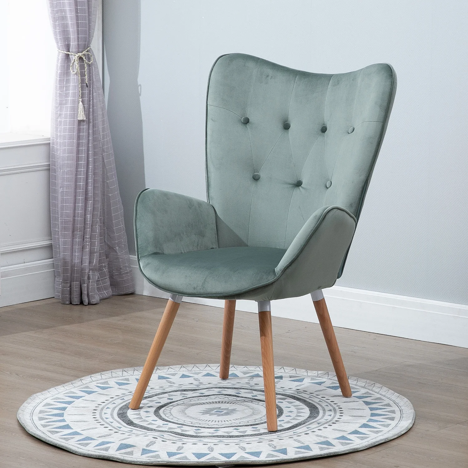 

Modern Wingback Accent Armchair Living Room Tufted Velvet Upholstery, Mint