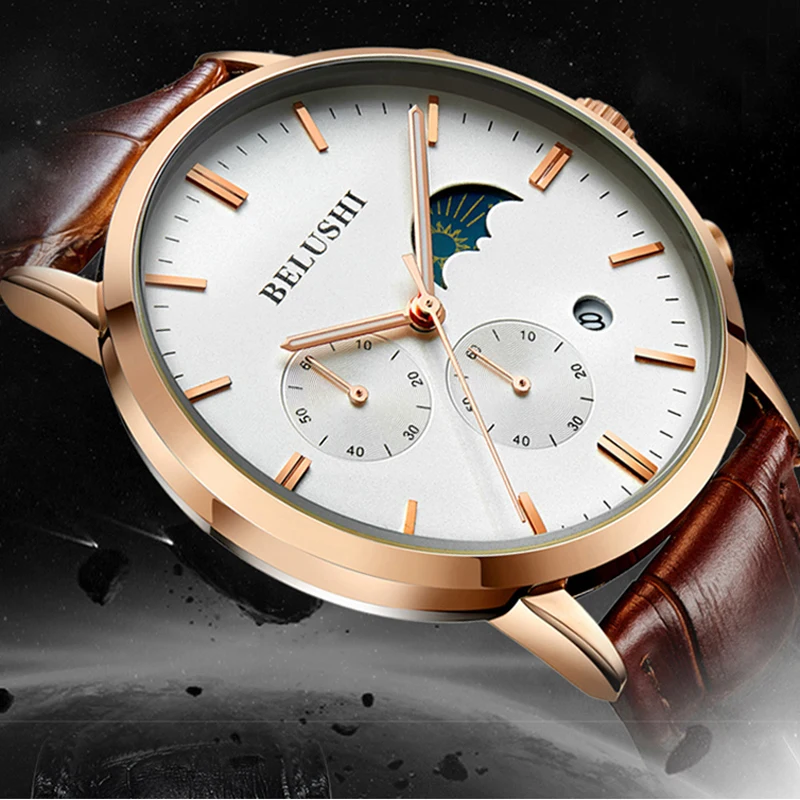 

Мужские светящиеся деловые часы, роскошные брендовые наручные часы с Луной и фазой, новые уникальные мужские часы с хронографом, 2022