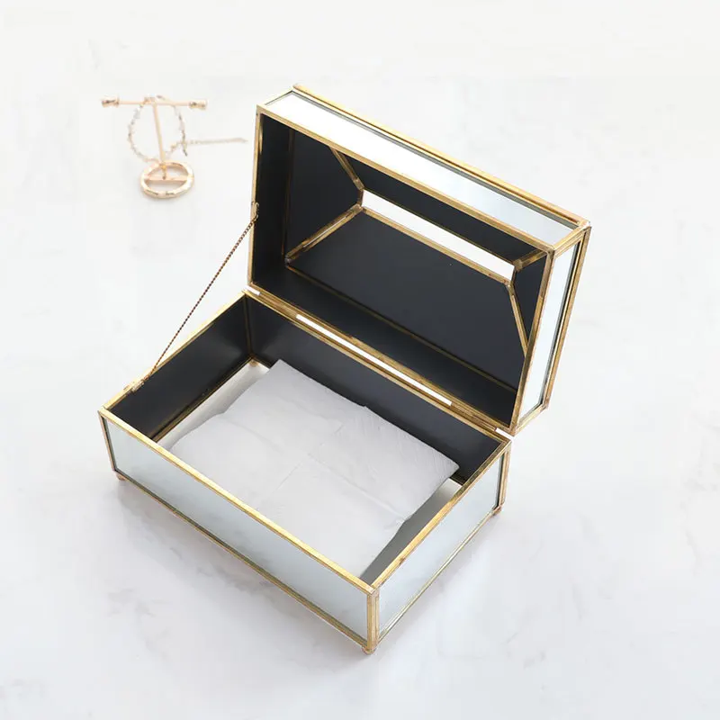 Brass glass tissue box creative mirror drawer household dustproof storage simple light luxury |