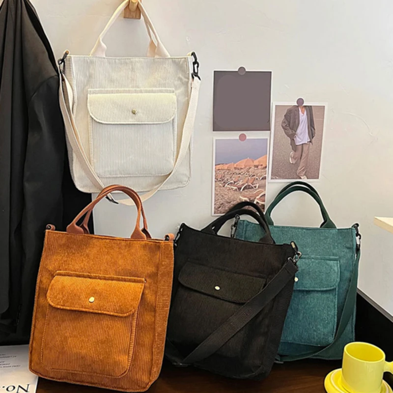 

Corduroy Bag for Women 2023 Shopper Bag Designer Handbag Autumn and Winter Girls Student Bookbag Female Canvas Shoulder Tote Bag