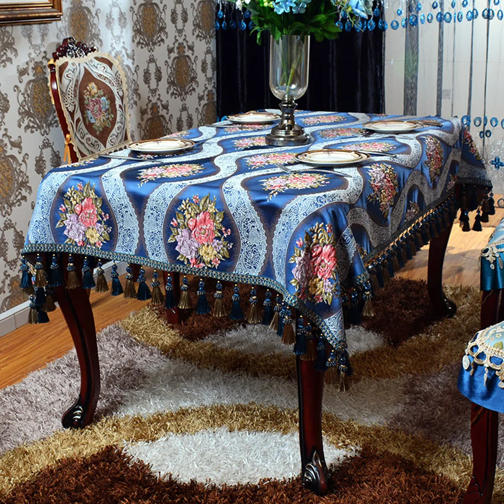 High-grade Jacquard Fabric Tablecloth Home Hotel Dining Table Decor Table Cover Rectangular Tassel Table Cloth Wedding Decor  - buy with discount
