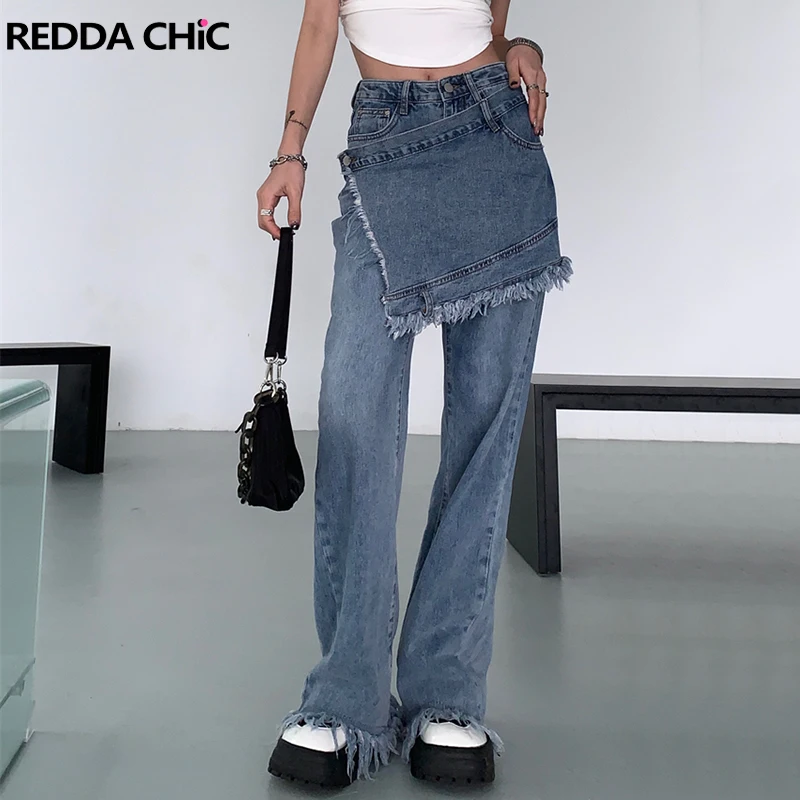 REDDACHiC Acubi Fashion Baggy Y2k Jeans Korean Wide Pants for Women Streetwear 2022 Trend Straight High Waist Trousers Harajuku