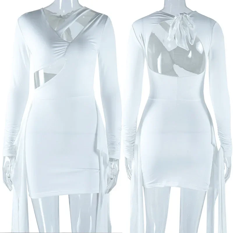 Однотонные облегающие мини-платья с длинным рукавом и вырезом элегантное