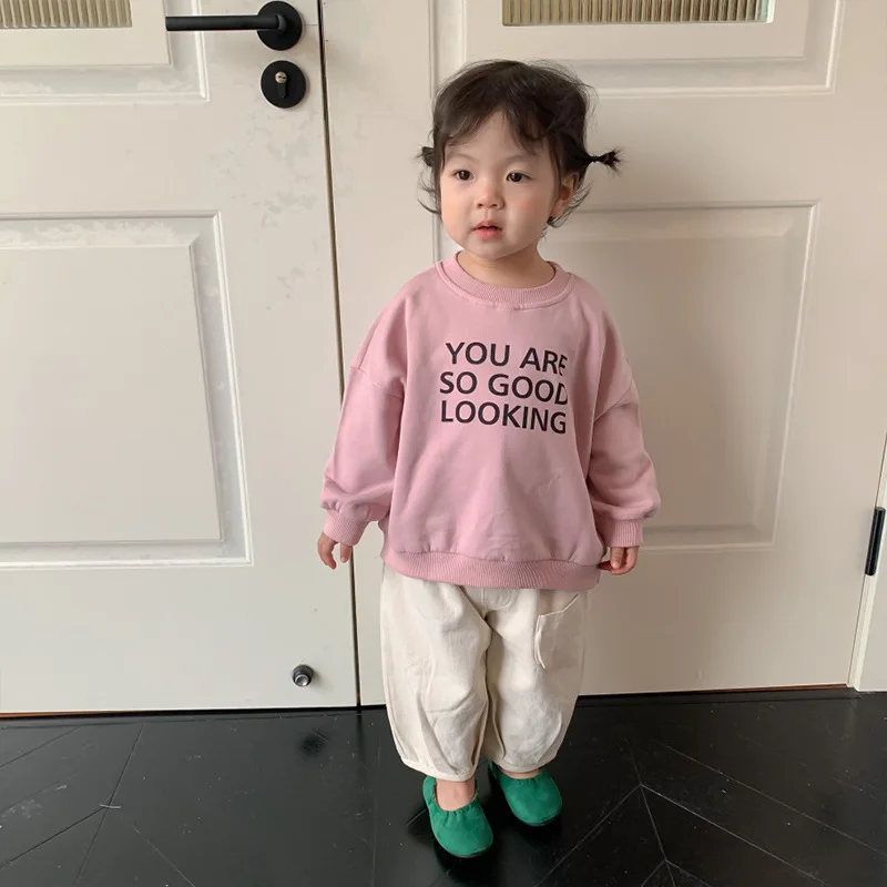 

Casual Tops Children's Boy's Spring Korean Letter Top Print Pullover New Collar 2023 Round Sweaters Sweatershirt Girl's