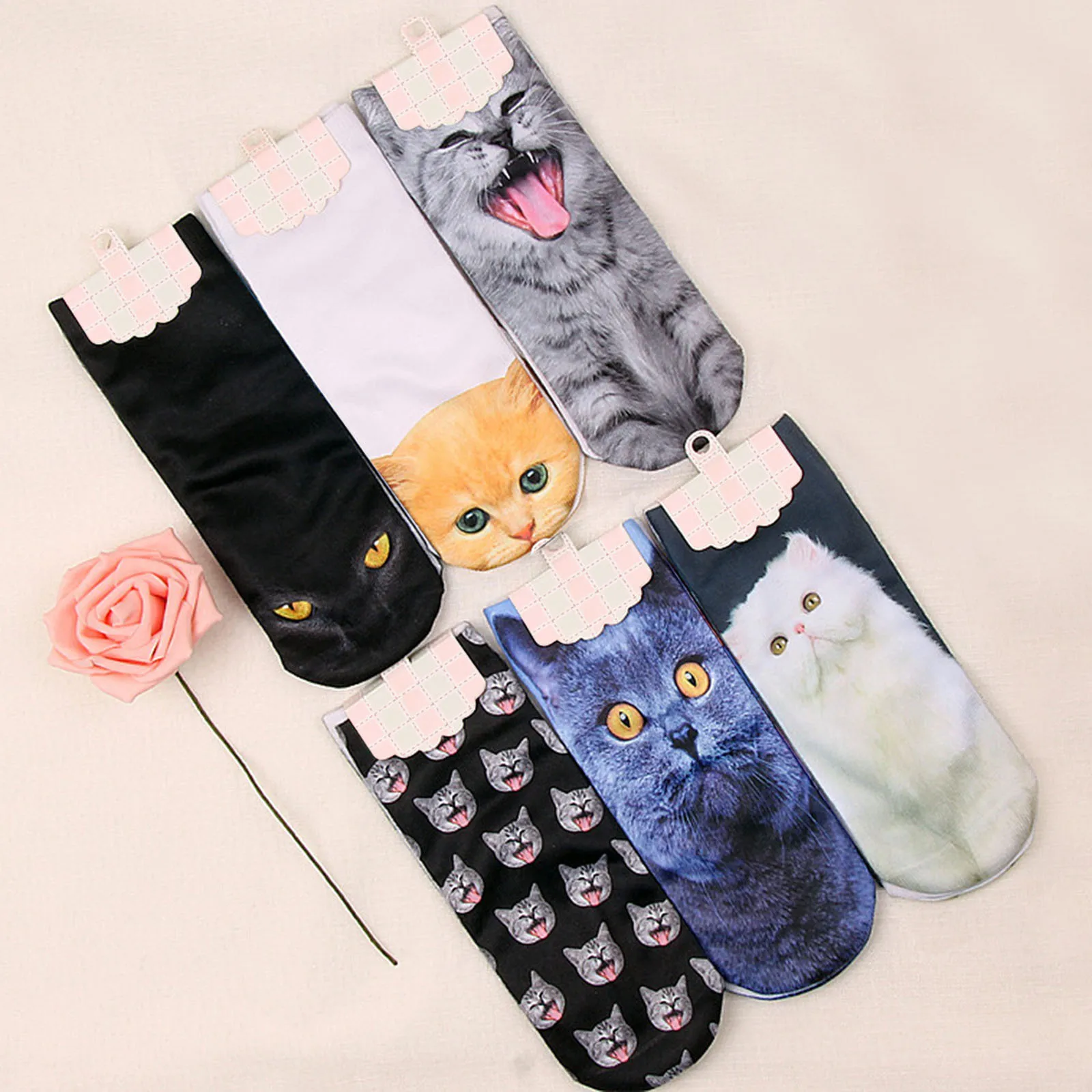 

Новинка, забавные носки унисекс в стиле Харадзюку С 3D-принтом котят, милые красочные разноцветные счастливые Мультяшные женские фотоноски ...