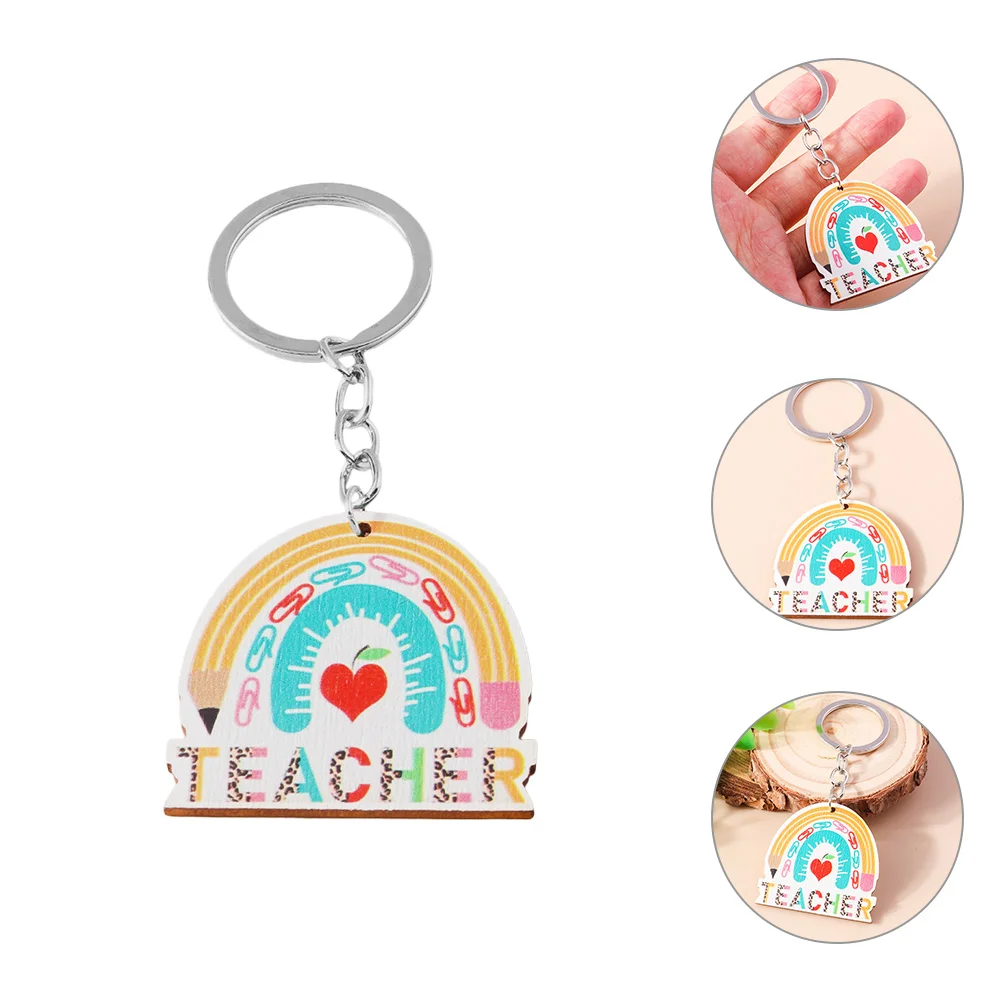 

Rainbow Keychain Trendy Gifts Teacher Keyring Backpack Fashion Pendants Wooden Alloy Chains Teachers Day