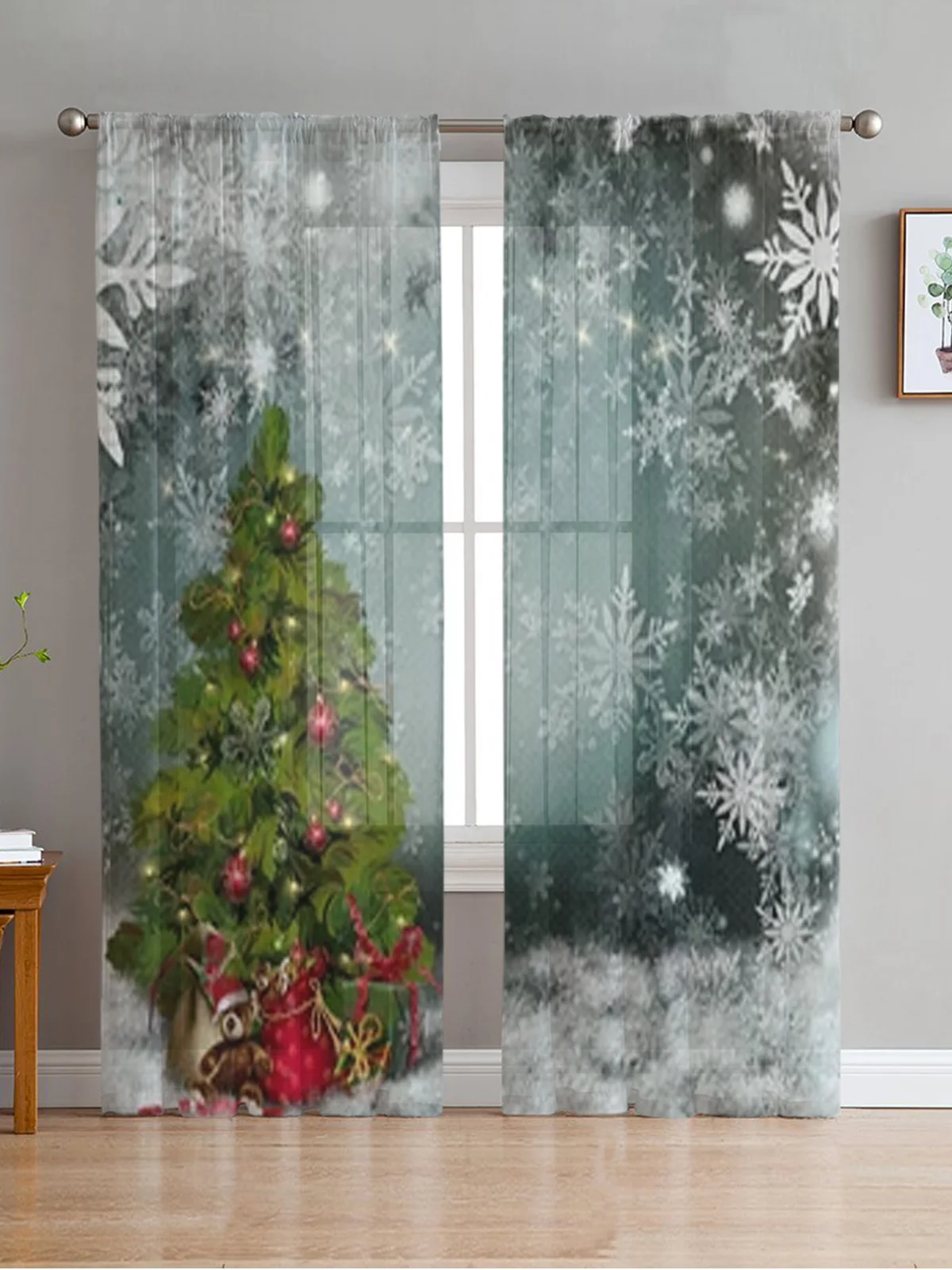 

Рождественская елка и снежинки, тюлевые занавески для гостиной, спальни, кухни, украшения для окна, занавески из тюля