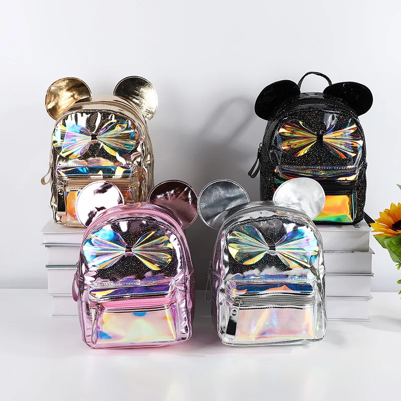 

Мини-рюкзак для девочек с рисунком мыши, Блестящий цветной милый рюкзак с бантом и ушками, маленький кошелек для девочек-подростков, подарок...