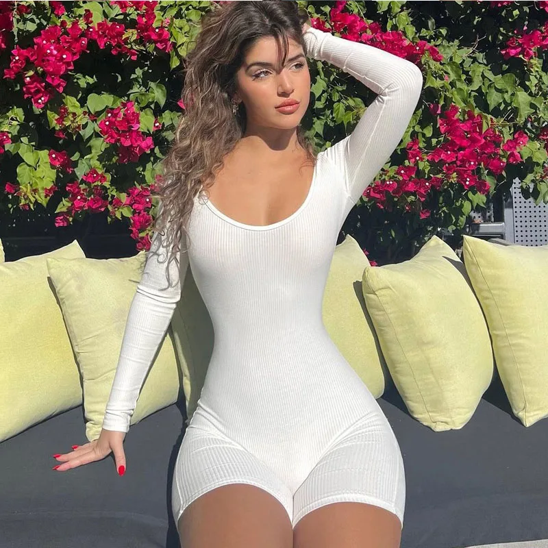 

Knitted Ribbed Fitness Bodycon Playsuit Fall Clothes for Women Sportwear Long Sleeve Rompers Womens Jumpsuit Ropa Para Mujer