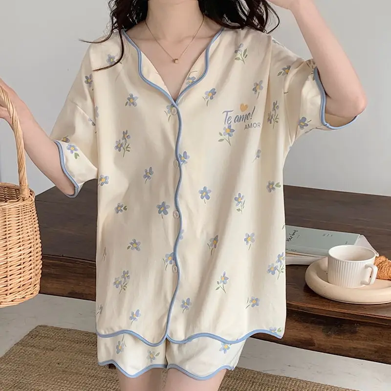 Set Woman 2 Pieces Women's Pajamas Home Clothes Groups of Pant Sets Summer Dress Nightwears for Ladies Nightie Clothing Female