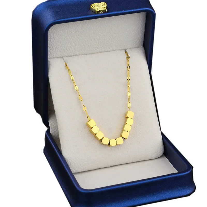 

316L Stainless Simple Temperament Niche Design Jewelry Titanium Steel Plated 18k Gold Three-dimensional Square Necklace