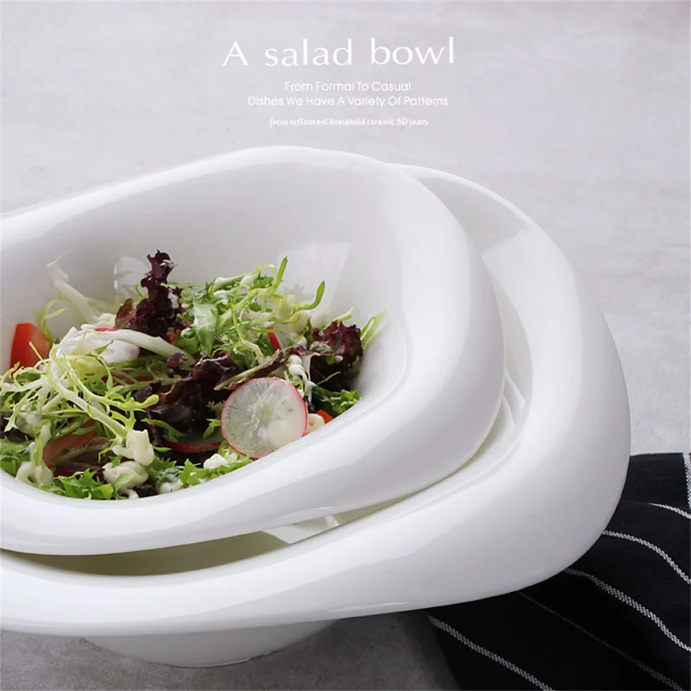 

Heat-resisting Ceramic Salad Bowl Irregular Shapes Wear-resistant Soup Hot Rice Bowls Porcelain Food Container Kitchen Tools