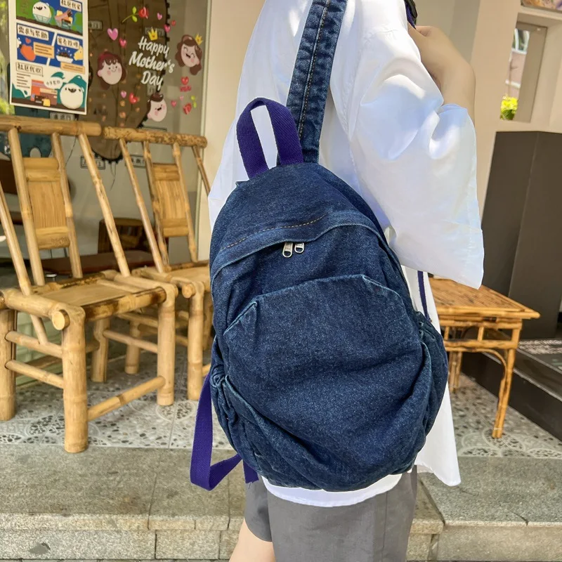 

University Student School Backpack for Women Vintage Denim Comfortable Casual Bookbag High Schoolbag Teenager Girl 2022