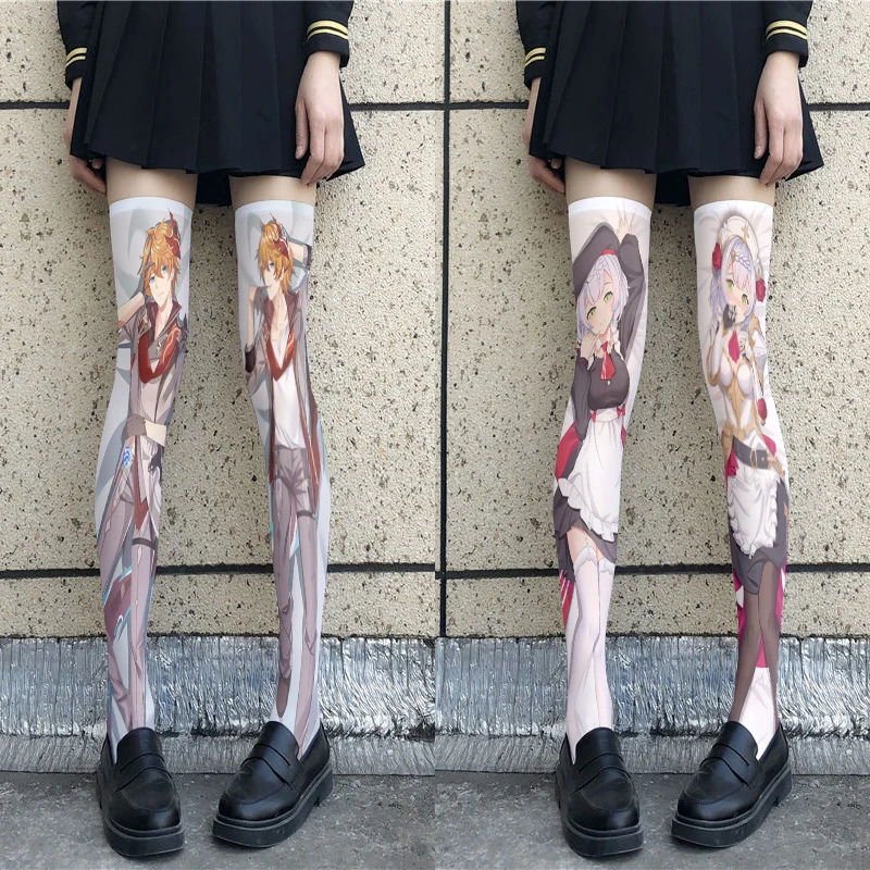

Japanese Anime Stockings For Women Summer Elastic High Quality Girls Prints Over The Knee Stockings Games Cosplay Sexy Stockings
