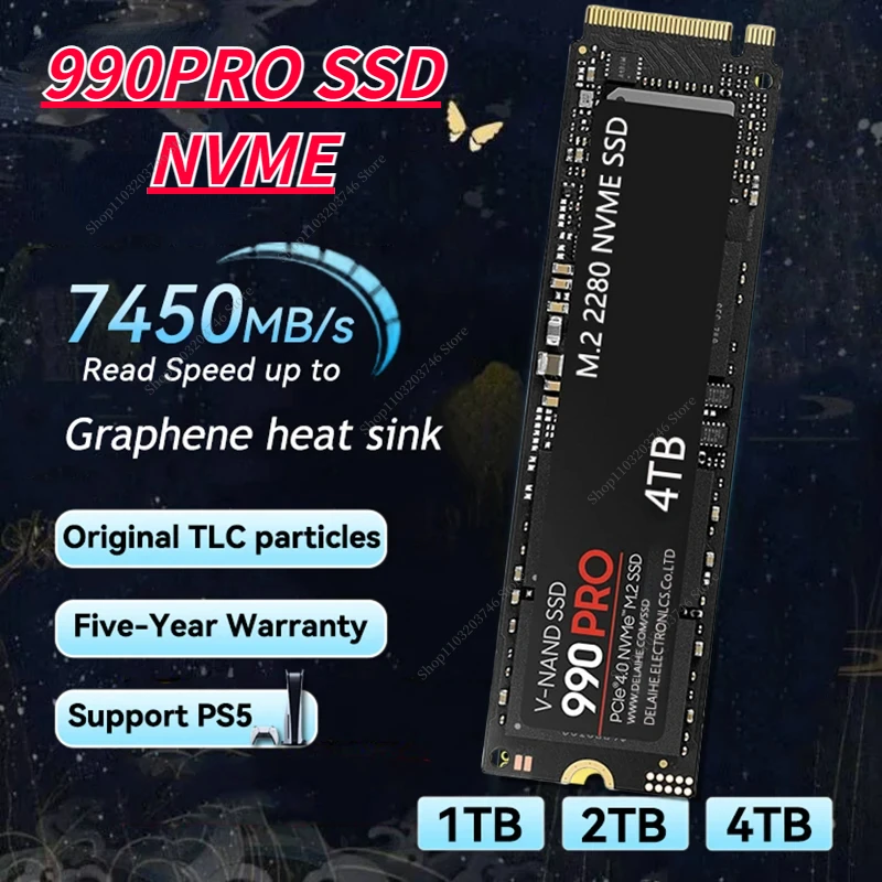 

2023 M.2 2280 SSD 990PRO 1TB 2TB 4TB Up to 7450MB/s NVMe2.0 SLC Cathe PCIe 4.0 Internal Solid State Drive For Laptop Desktop PS5