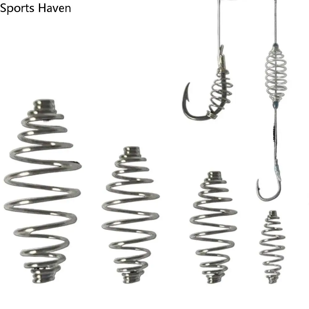 

50 PCS Stainless Steel Olive Shape Fishing Spring Feeder Cage Durable Floating Feeder Fishing Accessories