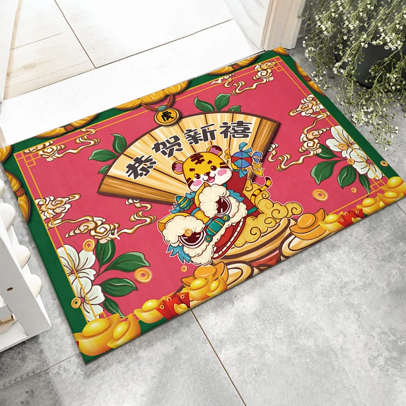 

2022 Year of The Tiger Festive Red Floor Mat Entry Door Mat Living Room Kitchen Bathroom Absorbent Foot Mat