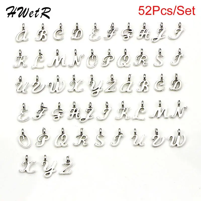

52Pcs/Set Bulk Lots Tibetan Silver Mix Charm 26 Letter A-Z Pendants Jewelry DIY